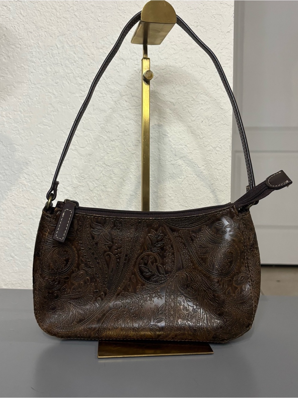 Relic by Fossil Brown Embossed Paisley Faux Leather Shoulder Bag MSRP $48